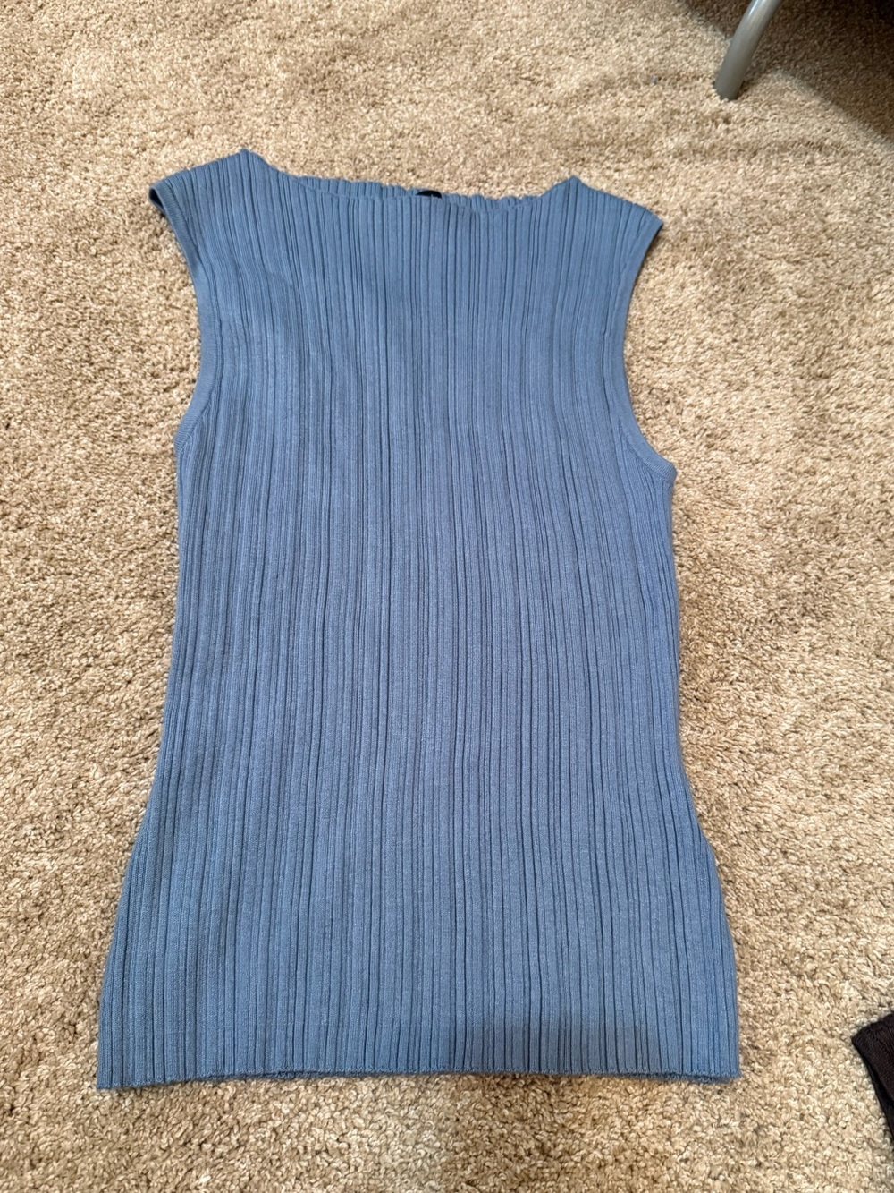 Sleeveless Rib-Knit Tank Top - Steel Blue and Mocha